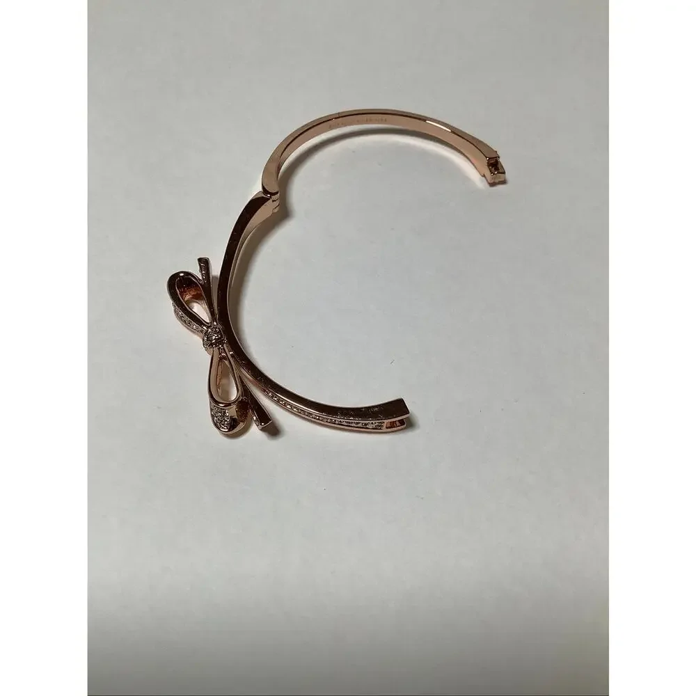 Kate Spade NY *read Rose Gold Tone Pave Crystal Bow Hinged Bangle Bracelet F16-1